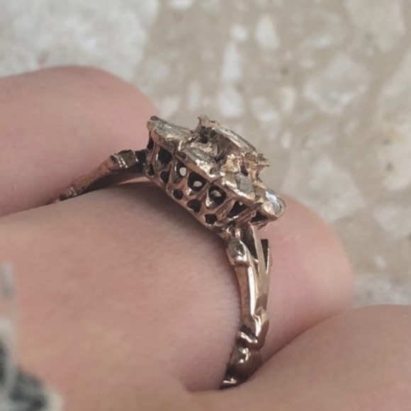 Rose Cut Diamond Halo Rose Gold Ring - Picture 5 of 5